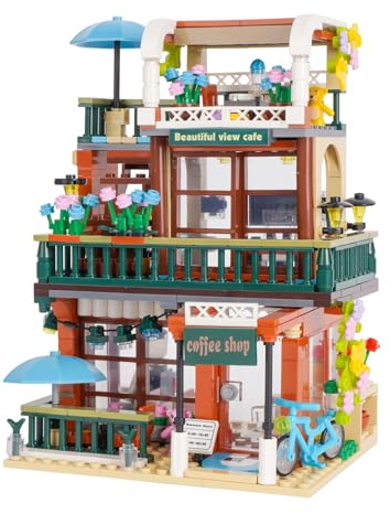 Geniteen 3‑in‑1 Kaffeehaus MOC Straßenansicht Baustein‑Set für Erwachsene | 875 Teile Café Shop Bausatz, Stadt Haus Konstruktionsmodell, kreative Deko für Zuhause Büro, Geschenk für Erwachsene