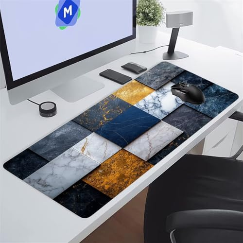Tappetino Mouse XXL Gaming 1200x600x2 mm Marmo Blu Giallo Tappetino per Mouse Grande Cuscinetto per Tastiera Grande da Scrivania Gaming Mousepad Lavabile per Ufficio e casa