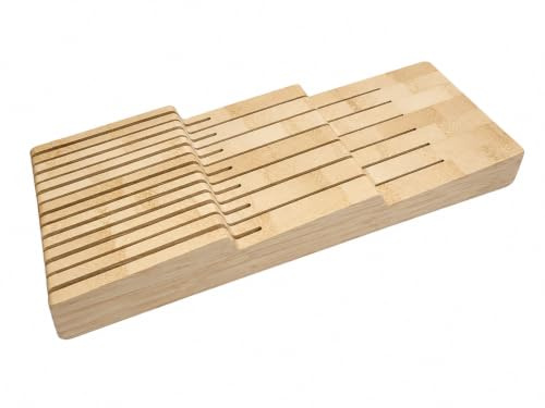 Bamboo in-Drawer Knife Block | Knife Drawer Organiser | Kitchen Drawer Organiser | Block Storage | Bamboo Cutlery Storage Organisation | Holds 6 Long 7 Short | Fits Most Sizes (13 Slots)