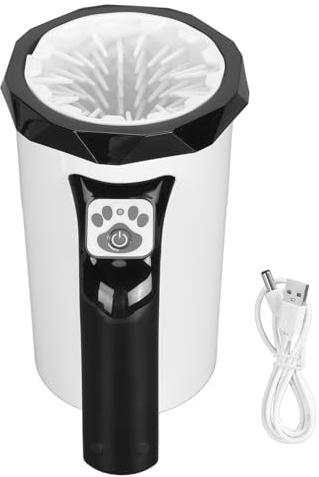 Limpiador automático de patas, multifunción, potente, portátil, recargable, limpiador pies para mascotas, taza y masajeador eléctrico para perros grandes (negro blanco)