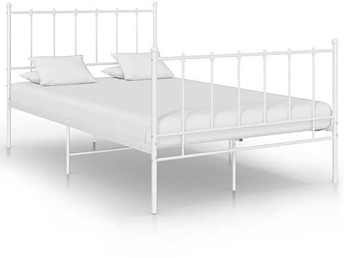 GeenYuu Weißes Metallbettgestell 120x200 cm, Pulverbeschichteter Stahl, Robustes Doppelbett für Schlafzimmer, Erwachsene, Jugendliche, Stabile Lattenrost-Unterstützung