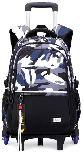 Amythe Schulrucksack mit Rollen Jungen, Schultrolley Teenager, Schulstart | Wasserdichter Schulranzen ab der 5. Klasse mit Laptopfach 15,6 Zoll, 6 Rollen und Abnehmbarem Trolley für die Mittelschule