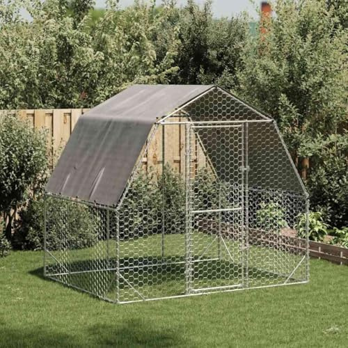 Massbinet Tiergehege Freilaufgehege für Hühner Hasen Kleintiere Kaninchen Stall Kaninchenauslauf Hasenauslauf Auslauf Hühnerstall mit Dach 2,5x2x2,25 m Verzinkter Stahl