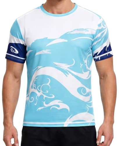 AYESY Men's Rash Vest, UPF 50+ Rash Guard Swim Shirts Short Sleeve Swim Top | Quick Dry UV Protection Swimming T-Shirts for Surfing Running Sport Fishing