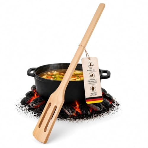 Riesen Rührspaten Holz extra lang 80 cm–Buchenholz Made in Germany–Profi Rührlöffel extrem stabil–XXL Kochlöffel für Gulaschkanone, Kessel–Großer Maischepaddel Holzspatel für Gastronomie, Haushalt