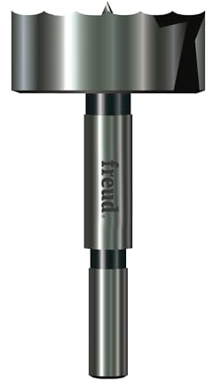 Freud 1-3/4 Precision Shear Forstner Bit with Serrated Edge for Flawless Cutting - Ideal for Flat Bottom Holes, Plywood, Hardwoods & Softwoods, 3/8 Shank, Razor-Sharp Spur - PB-013