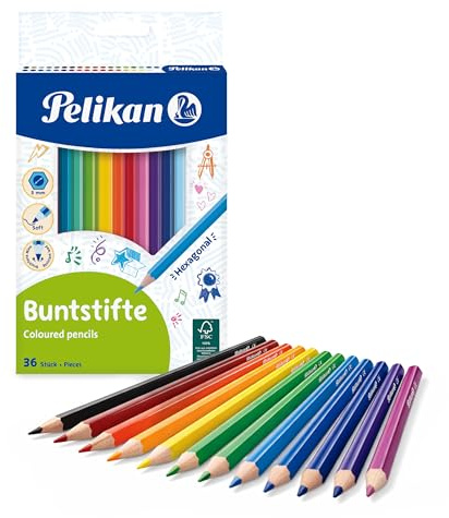 Pelikan 700139 36 Buntstifte, sechseckig, Minenstärke circa 3 mm, farbig lackiert In Minenfarbe