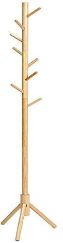 IBUYKE - Perchero de madera maciza con forma de árbol con 8 ganchos para ropa de pie para guardar chaquetas abrigos sombreros color madera RF-1193