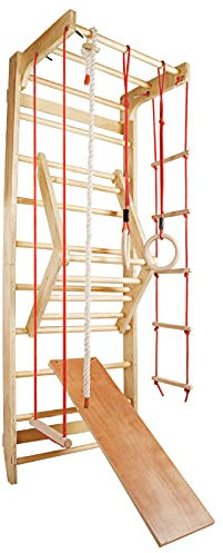 CCLIFE Sprossenwand Turnwand Gym Klettergerüst Holz Sportgerät Kletterwand mit Stange Fitness Kinder Erwachsener ZERRO
