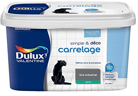Dulux Valentine Simple & Déco Peinture intérieure de Rénovation - Pour vos carrelages en faïence, verre et porcelaine - Couleur : Gris Industriel Satin - 2L - 5329868