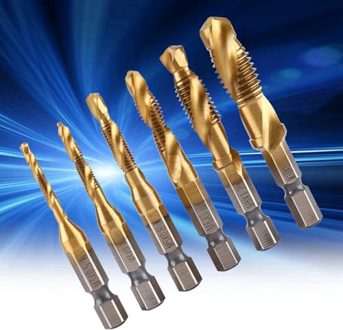 Kombinationsbohr und Gewindebohrer, Gewindeschneider Set, 6-teiliges Gewindebohrwerkzeug Schraubengewindebohrer-Werkzeugsätze Bit Set für M3, M4, M5, M6, M8, M10