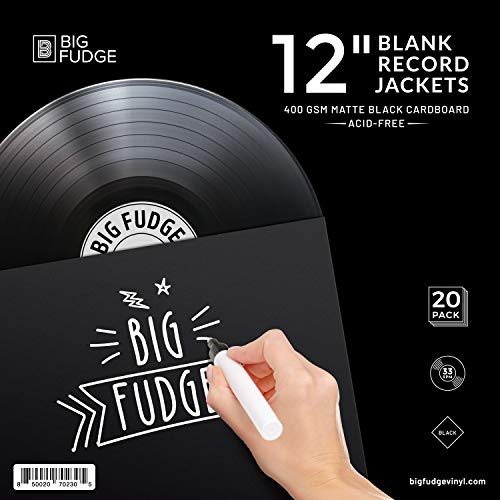 BIG FUDGE Pro Shiny Album Jackets - 30 cm x Black - 20 Vinyl Slots (400gsm) - Vinyl Cover Shields with Inner And Over Sleeves