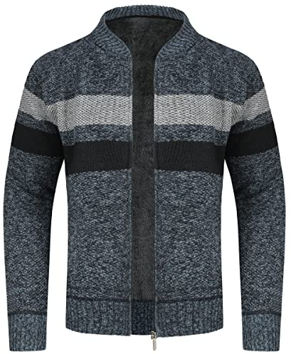 YOUTHUP Cardigan da Uomo Foderato in Pile Colletto alla Coreana Maglione Lavorato a Maglia Cappotto Invernale in Maglieria Spessa