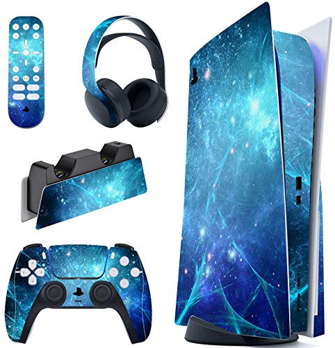 PlayVital Skin für ps5 Konsole Regular Edition,Aufkleber Vinyl-Skin Stickers Schutzfolie Folie für PS5 Konsole,Controller,Ladestation, Headset,Medienfernbedienung-Blauer Nebel