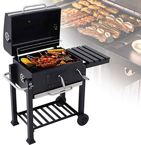 0℃ Outdoor Holzkohle Grillwagen Tragbarer Grill Bratmaschine Holzkohlegrill Grill Küchenbedarf Holzkohlegrillwagen Barbecue Grill Standgrill für Camping Picknick Party Ausreichender Platz Bewegung,D