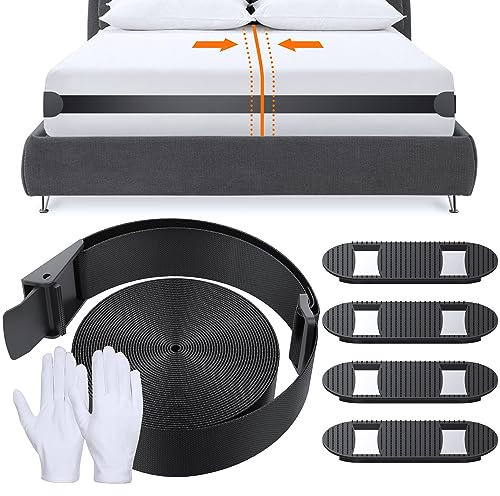 12.5M Matratzenhalter, Matratzengurt Gegen Verrutschen, Variabel Einstellbar Matratze Halterung, Matratzen Gurtband Verbindet Zwei Matratzen Zu Einer Großzügigen Schlaffläche - Schwarz