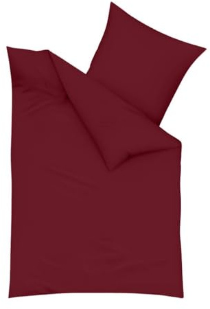 Traumschlaf Feinbiber Bettwäsche Uni – Warme Winterbettwäsche aus 100% Baumwolle – kuschelig angeraut, atmungsaktiv & hautfreundlich – mit Reißverschluss – 200x220 cm + 2X 40x80 cm, Bordeaux