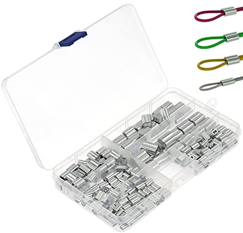 230 Pezzi Manicotti Fune, Clip per Cavi di Acciaio, Ghiere in Alluminio