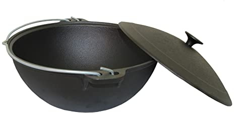 rukauf Emaillierter Kazan aus Gusseisen mit Deckel und Bügel 10 Liter Wok Kasan Asien Schmortopf Camping 10L Schwenktopf