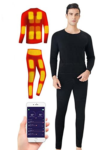 scosao uppvärmningsbart underställ, elektriskt USB-termounderställ för herrar och damer, ventilerande, värme, baslager, fleece-fodrade, långärmade, uppvärmda byxor, i set, tvättbar och temperaturstyrning via app, svart, XL