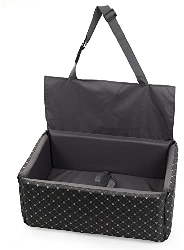 BOUTIQUE ZOO Hunde Autositz mit Sitzbezug | Autositz für Mittlere und Große Hunde | Rückbank, Beifahrersitz | Hundebett, Hundetasche | Polyester | Farbe: Schwarz/Muster: Pfoten | Große: XL (80x60 cm)