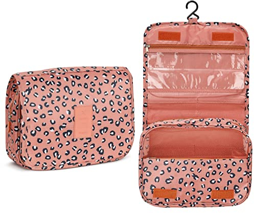 Travel Toiletry Bag,Travel Hanging Toiletry Wash Bag,Makeup Cosmetic Organizer for Women Waterproof,Portable Comestic Organiser (Leopard)