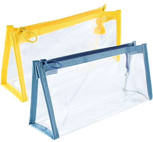 ASTARON 2 Pcs Clear Pencil Case for Exam Large Capacity Transparent Pen Box See-Through Pencil Case for Students Toiletries Travel Bag Zipper Cosmetic Bag