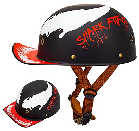 Motorrad-Baseballmütze Im Deutschen Stil, Vintage-Motorradhelm Mit Offenem Gesicht, Halber Helm Für Männer Und Frauen, DOT-Zertifizierter Helm Für Street Scooter Moped Skull Cap,Matt black venom,M