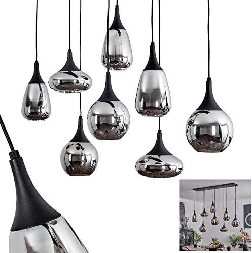 HOFSTEIN Hängeleuchte Maynal, 8-flammige Hängelampe aus Metall/Glas in Schwarz/Chrom-/Rauchfarben, moderne Pendelleuchte im Retro/Vintage-Design, Höhe max. 150 cm, E14, Esszimmer, Küche, Wohnzimmer