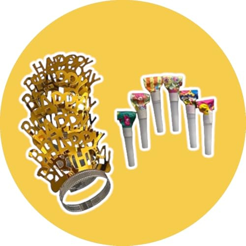 GMM Geburtstagsdekoration, Set mit 12 Stück Geburtstagsdekoration, Happy Birthday Haarreif und Metall-Trompeten, Set für Geburtstagsfeiern für Kinder und Erwachsene.