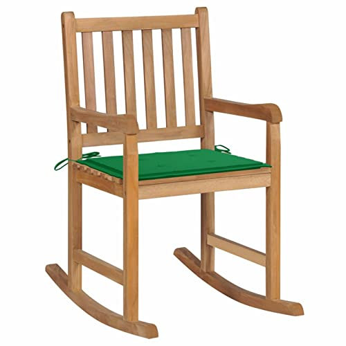 YUMENG Schaukelstuhl mit Grünem Kissen, Sessel Wohnzimmer, Schaukelsessel, Stillsessel, Schwingsessel, Ohrensessel, Tv Sessel, Relaxsessel, Rocking Chair, Massivholz Teak