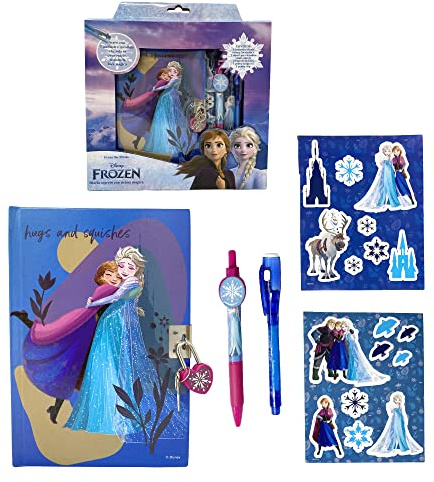 CARTOON Diario segreto Frozen per bambini con accessori, 2 penne, adesivi, lucchetto con 2 chiavi