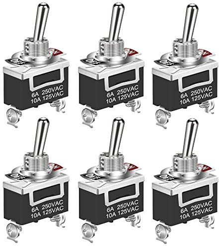 GUUZI Heavy Duty Vippströmbrytare 12V-24V-48V-110V/10A, 220V-230V/6A, SPST 2Pin ON/Off-brytare Metal Bat -6 st