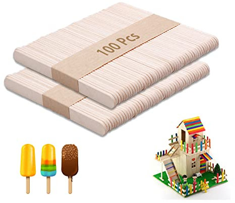 zoerbufan 100 Stück Holzstäbchen, Eisstiele Holz, Eis selber machen, Holzspachtel zum Basteln und Holz Eisstiele, Kinder, DIY, 114 mm x 10 mm x 2 mm