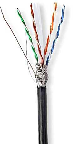 NEDIS Bobina de Cable | CAT6 | Sólido | S/FTP | CCA | 305.0 m | Outdoor | Redondo | PE | Negro | Caja cartón