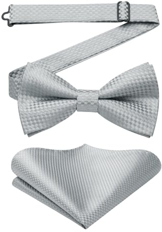 Enlision Fliege Silber Herren Anzug Fliegen mit Einstecktuch Set Vorgebunden Formelle Hochzeit Smoking Schleife und Taschentuch für Männer