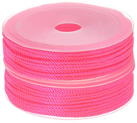 sourcing map 2uds Torcido Nylon Cordel Hilo Rebordear Cordón 2mm 13M/43 Pies Extrafuerte Trenzado Nylon Cuerda para Fabricación Pulseras Joyería Fabricación, Caliente Rosa