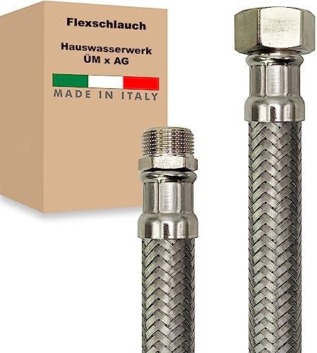 Hauswasserwerk Flexschlauch 1 Zoll Edelstahl Panzerschlauch Anschlußschlauch Sanitär Armaturenschlauch Made in Italy (ÜM x AG - 800 mm)