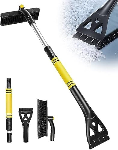 Rantizon 3 in 1 Extendable Ice Scraper Snow Brush, New version 32 Detachable 360° Pivoting SCRATCH-FREE Snow Removal Tool with Ergonomic Foam Grip Sturdy Snow Scraper for Car SUV Trucks