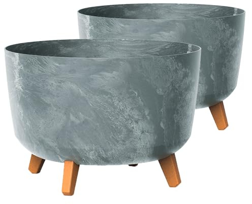 Tymar Blumentopf mit Füßen, 2er-Pack, Blumenkübel, Pflanzkübel, Übertopf, Runde Form((2pack) Beton; ø 29 cm)