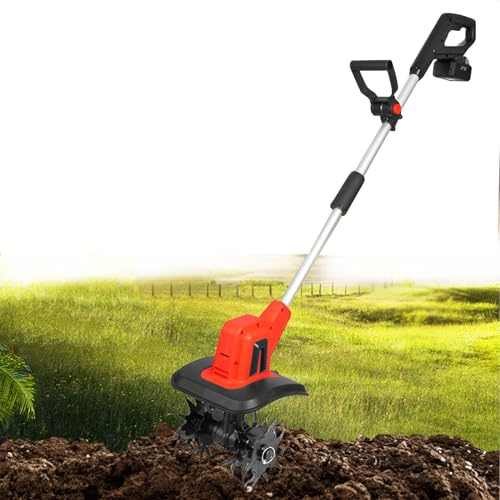 Cultivador eléctrico de suelo de jardín de 20 V, 4 cuchillas de acero, ancho de trabajo de 25 cm, profundidad de trabajo de 22 cm