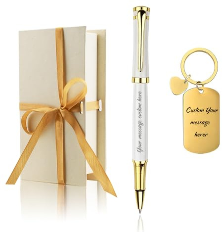 Penna regalo aziendale personalizzata Bel set di penne con portachiavi personalizzato incidere con il tuo messaggio, nome, nome aziendale, numero di telefono su penna, regalo souvenir per colleghi