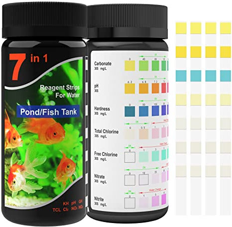 7IN1 Aquarium Wassertest, 100 Streifen Aquarium Teststreifen Aquarium Zubehör für Süßwasser Salzwasser, Teich Teststreifen für Fischtank Testing pH, Alkalinität,Nitrit,Nitrat,Chlor,Karbonat,Härte..