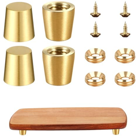Singring 4PCS Brass Wood Cutting Board Feet Jewelry Box Feet Walnut Wood Board Feet Display Tray Riser Feet with Screws and Washers for Kitchen Appliances and Multiple Furniture (15mm/0.59inch)
