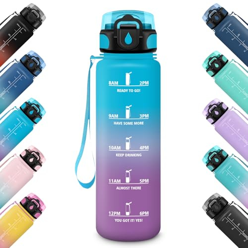 HoneyHolly Botella Agua Gimnasio 500ml, Reutilizable, Botella de Agua, Prueba de Fugas, Marcador de Tiempo Deportiva, Cantimplora, para Fitness Oficina Escuela Yoga, Gym