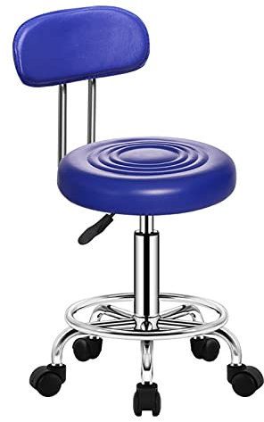 QZQJUILU Drehhocker Mit Rädern, Höhenverstellbarer Rollhocker Mit Rückenlehne Und Fußstütze Ergonomischer Thekenhocker Für Büro, Zuhause, Küche, Massagesalon,A Full MoonAdjustable