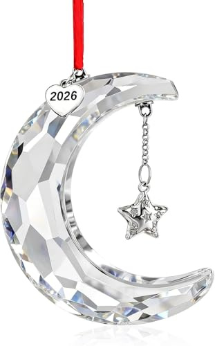 2026 Clear Crystal Moon Suncatcher Christmas Hanging Ornament Decor