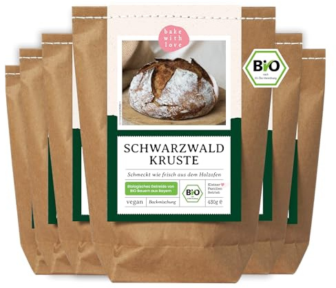 Bio Brotbackmischung Schwarzwald Kruste – mit Dinkelruchmehl & Waldstaudenroggen – rustikales Brot mit Holzofen-Geschmack – für Brotbackautomat & Ofen – Bake with Love - 6er Pack