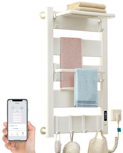 Radiatore elettrico intelligente per asciugamani con controllo APP Temperatura regolabile (35 60 ℃) Funzione timer (8 ore) Scaldasalviette da parete impermeabile 12 cm ampio pannello display digitale