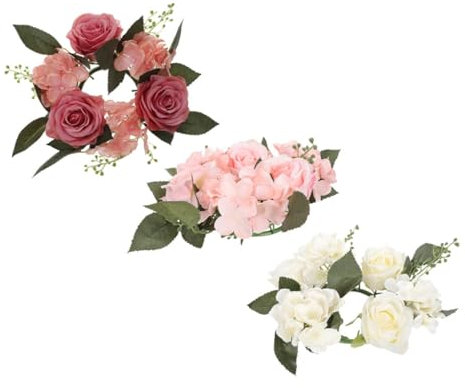 Cabilock Blumenkerzenkranz-Set 3-teilig Realistisches Rosen- Und Blattdesign Ideal Für Hochzeits- Party- Und Feiertagsdekoration
